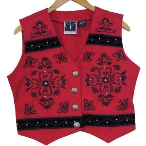 Valencia Red Western Crop Vest Cowboy Cowgirl Boho Button‎ Up Festival Concert